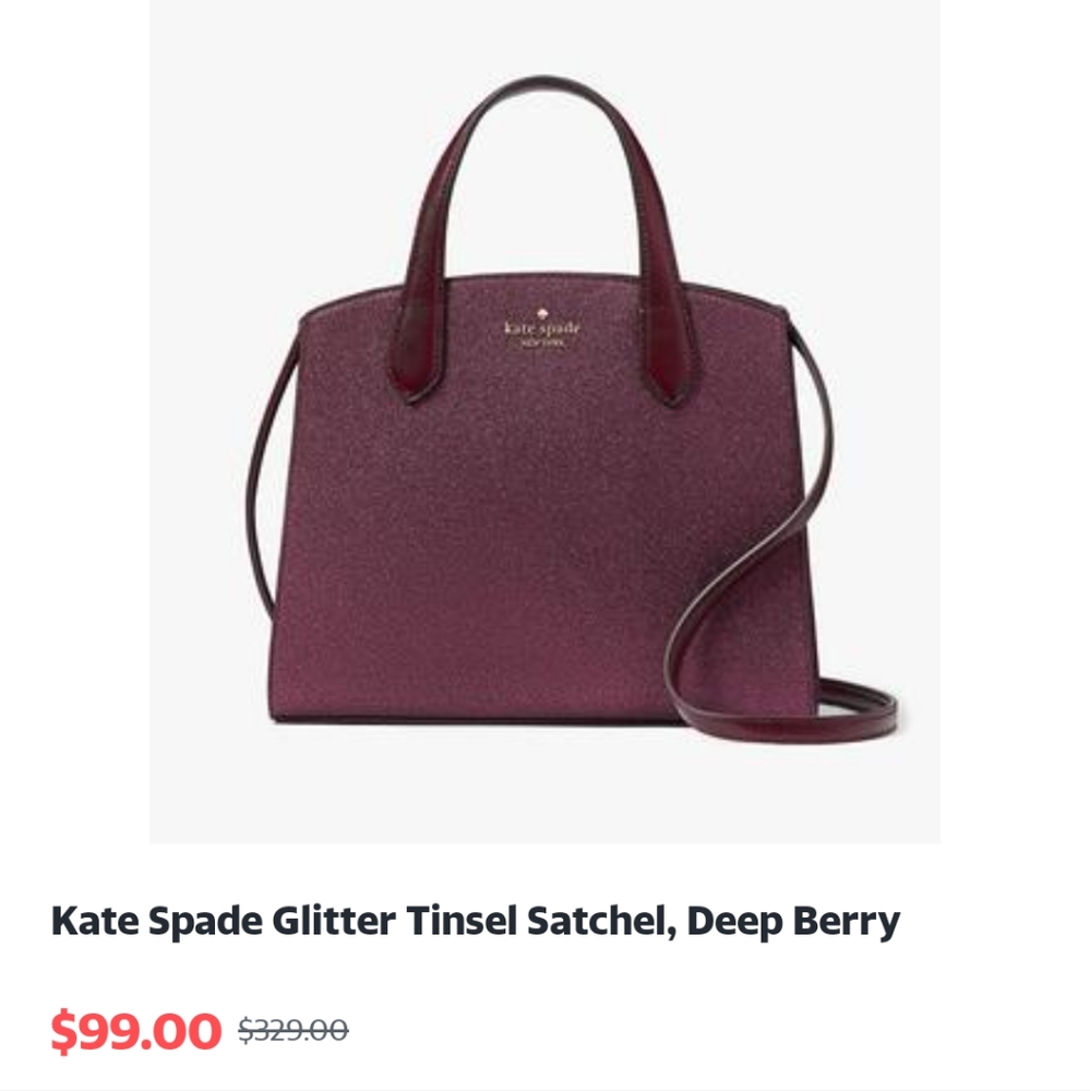 Kate Spade Glitter Tinsel Satchel, Deep Berry NEW never removed from plastic